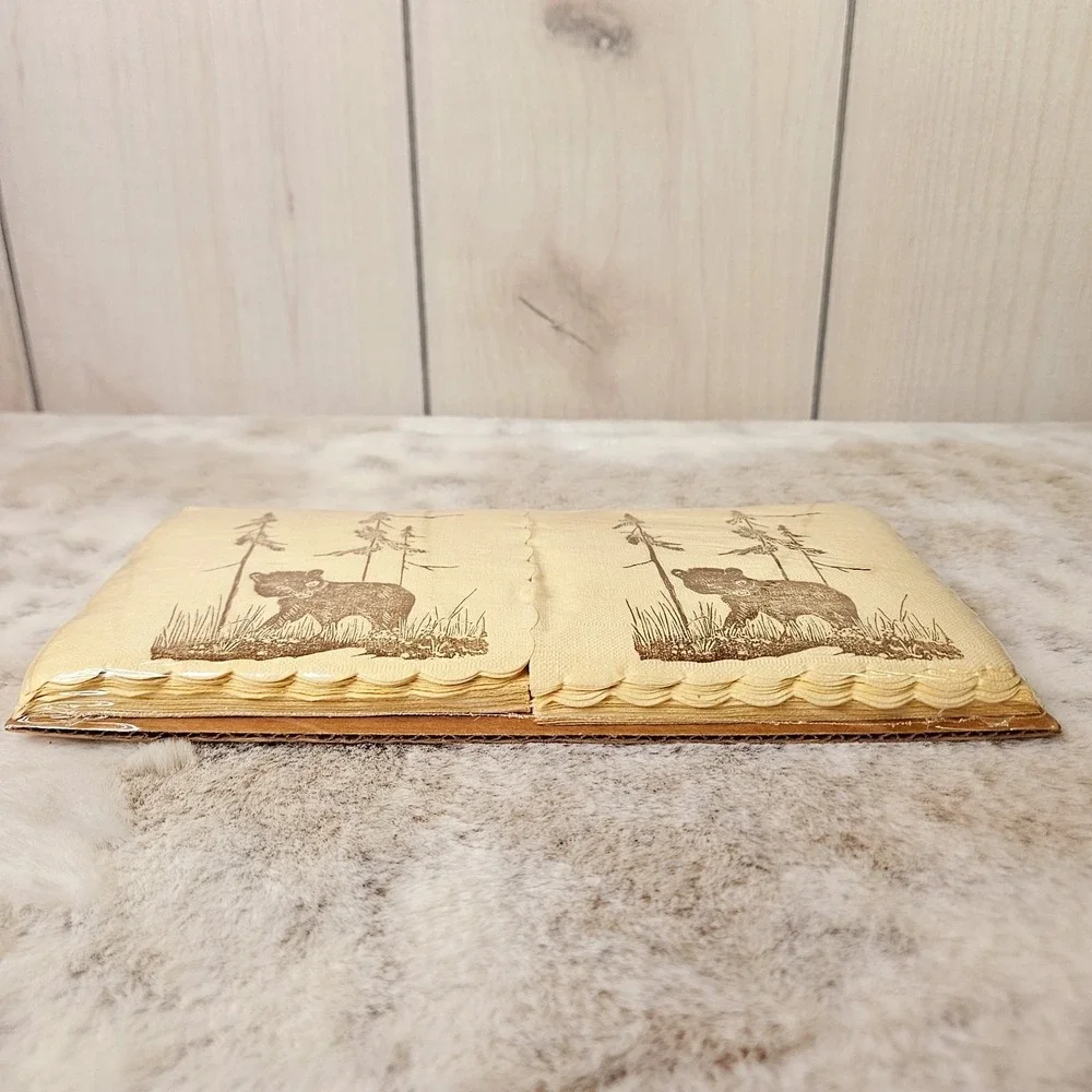 Vintage Cream Brown Bear Pine Forest Rustic Paper Guest‎ Napkins Cabin